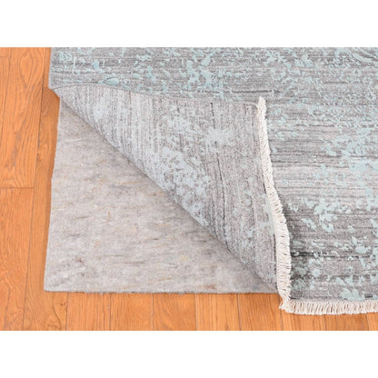 8'X10' Green Wool And Silk Hand Knotted Broken Zoroastrian Design Rug