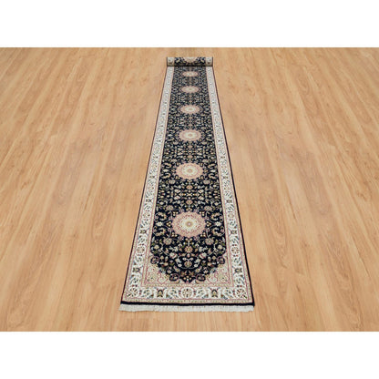 2'8"X19'2" Blue Nain 250 Kpsi Hand Knotted Wool Xl Runner Oriental Rug