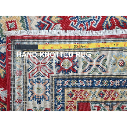 2'7"X6'7" Red Kazak With Geometric Design Soft Wool Hand Knotted Runner Rug