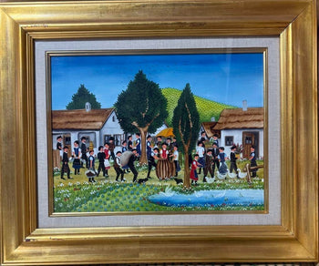 Kapoi Makai Original Oil Painting Naive Art Village Scene Folk Hungary/Romania