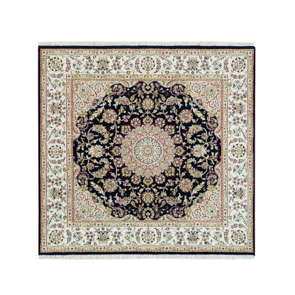 6'3"X6'3" Blue 250 Kpsi Natural Wool Hand Knotted Nain Design Square Rug