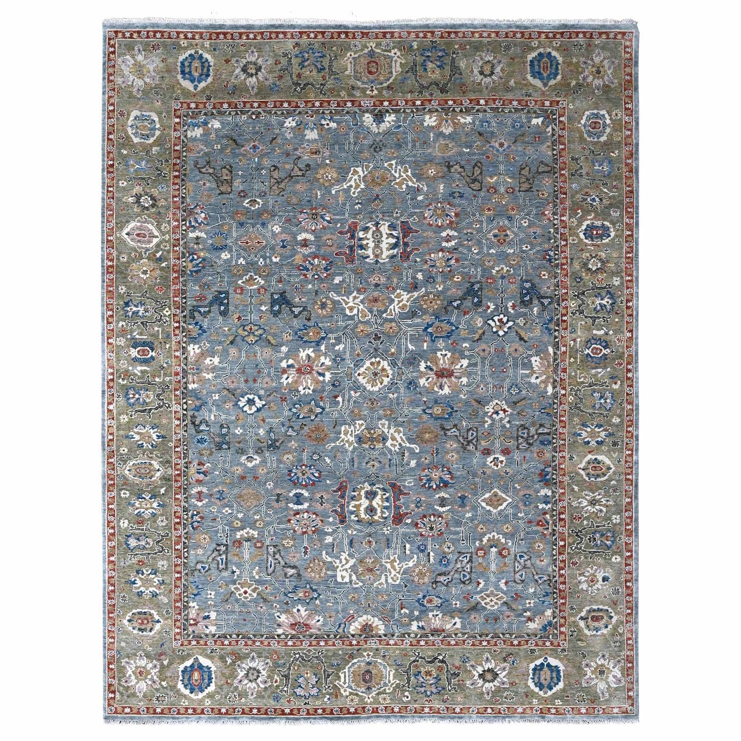 9'X11'10" Gray Heris All Over Design Hand Knotted Pure Wool Oriental Rug