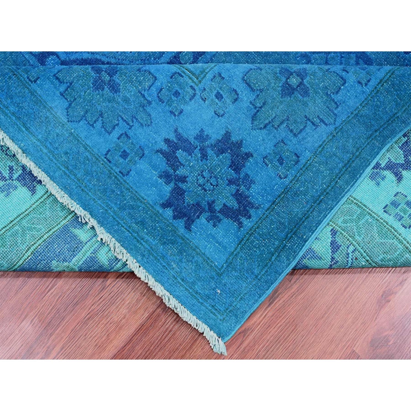 7'8"X10'1" Blue Hand Knotted Overdyed Kazak Geometric Design All Wool Rug