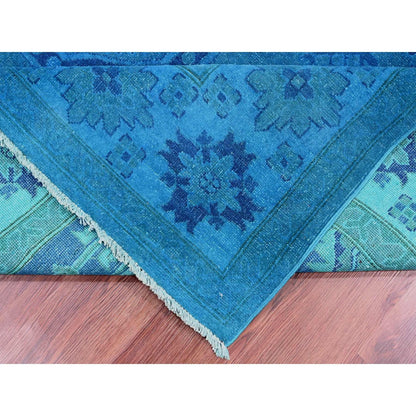 7'8"X10'1" Blue Hand Knotted Overdyed Kazak Geometric Design All Wool Rug