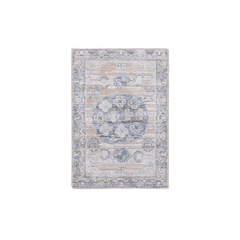 2'X3' Gray Hand Knotted Khotan Design Silk With Textured Wool Mat Rug