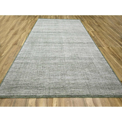 9'9"X13'10" White With Green Oxidized Grass Design Hand Knotted Wool Rug