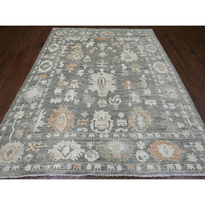 8'X9'8" Nickel Gray Afghan Angora Oushak Leaf Motif Hand Knotted Wool Rug