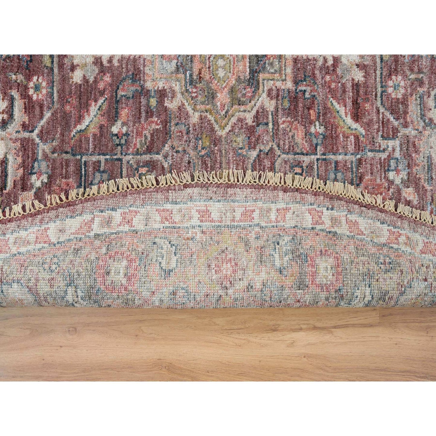 8'X8' Light Burgundy Wool Thick And Plush Hand Knotted Round Oriental Rug