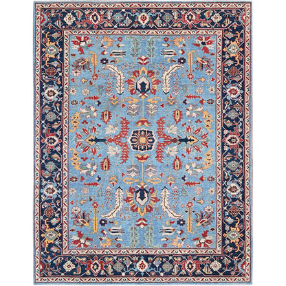 9'2"X11'8" Blue Peshawar With Heris All Over Design Wool Hand Knotted Rug