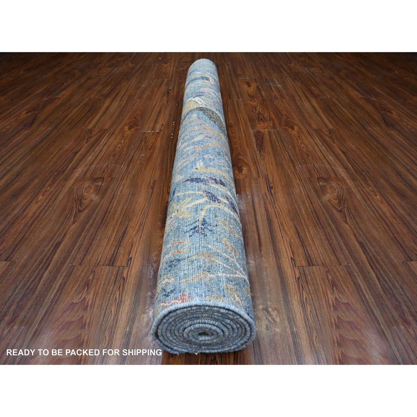 6'X11'10" Blue Birds Of Paradise Peshawar Hand Knotted Wide Runner Rug