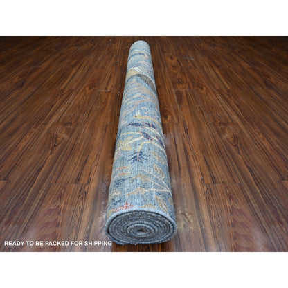 6'X11'10" Blue Birds Of Paradise Peshawar Hand Knotted Wide Runner Rug