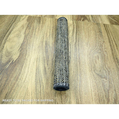 2'X3' Black & Brown Oxidized Grass Design, 100% Wool Hand Knotted Mat Rug