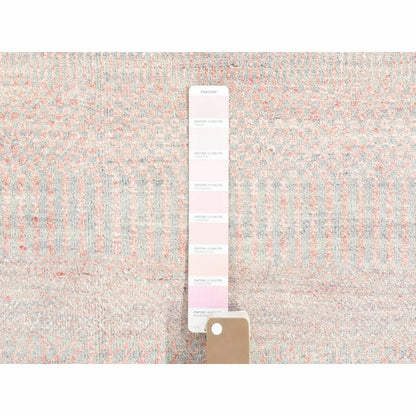 9'X12'1" Pink Grass Design Gabbeh Hand Knotted Wool And Silk Modern Rug