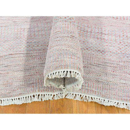 9'X12'1" Pink Grass Design Gabbeh Hand Knotted Wool And Silk Modern Rug
