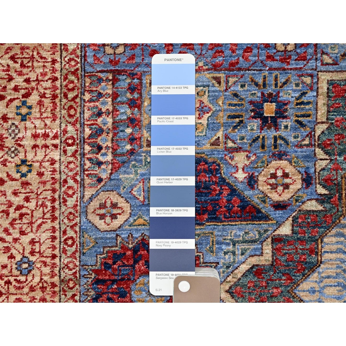 6'1"X9' Blue Hand Knotted All Wool Mamluk Dynasty 200 Kpsi Design Rug