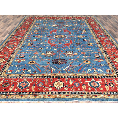 9'10"X13'6" Blue Afghan Peshawar Heris Wool Hand Knotted Oriental Rug