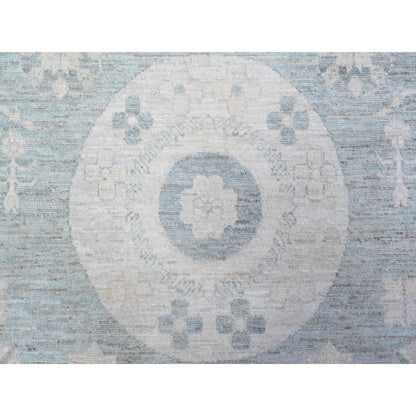 8'10"X11'3" Stone Blue Washed Out Peshawar Hand Knotted Pure Wool Rug