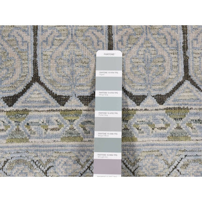 9'X11'7" Cadet Gray Silk With Wool Mamluk Design Hand Knotted Rug