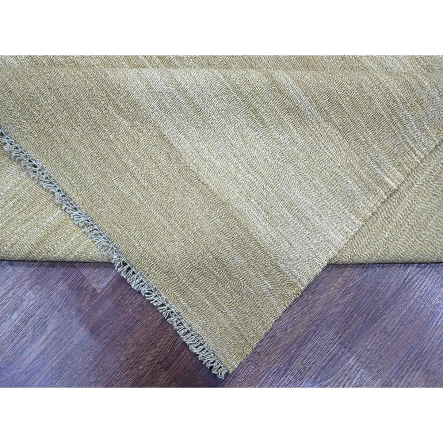 9'X12'1" Beaver Brown Solid Design Mixed Wool Hand Woven Flat Weave Rug
