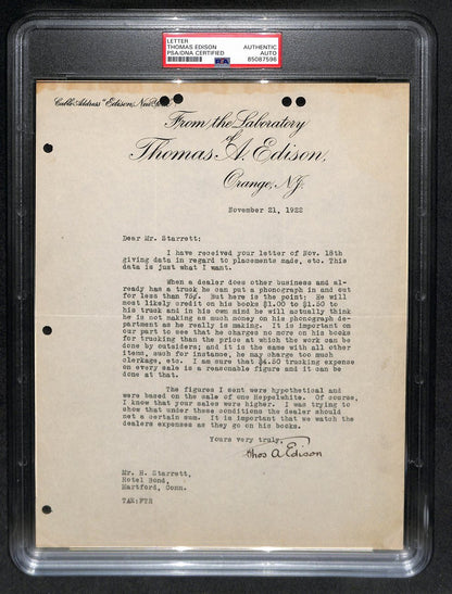 Thomas Edison Auto/Signed Vintage 1922 Tls Letter