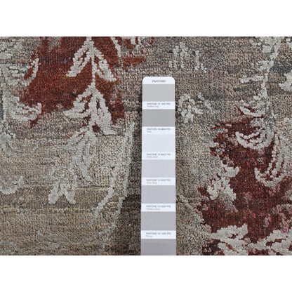 5'2"X7'1" Gray Broken Tulip Design Silk With Wool Hand Knotted Rug