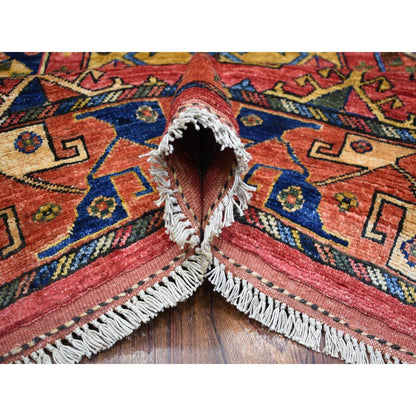 8'8"X11'7"Red Turkeman Ersari With Geometric Design Wool Hand Knotted Rug