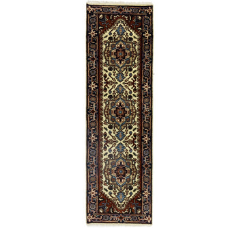 Hand-Knotted Floral Heriz Serapi Runner Rug