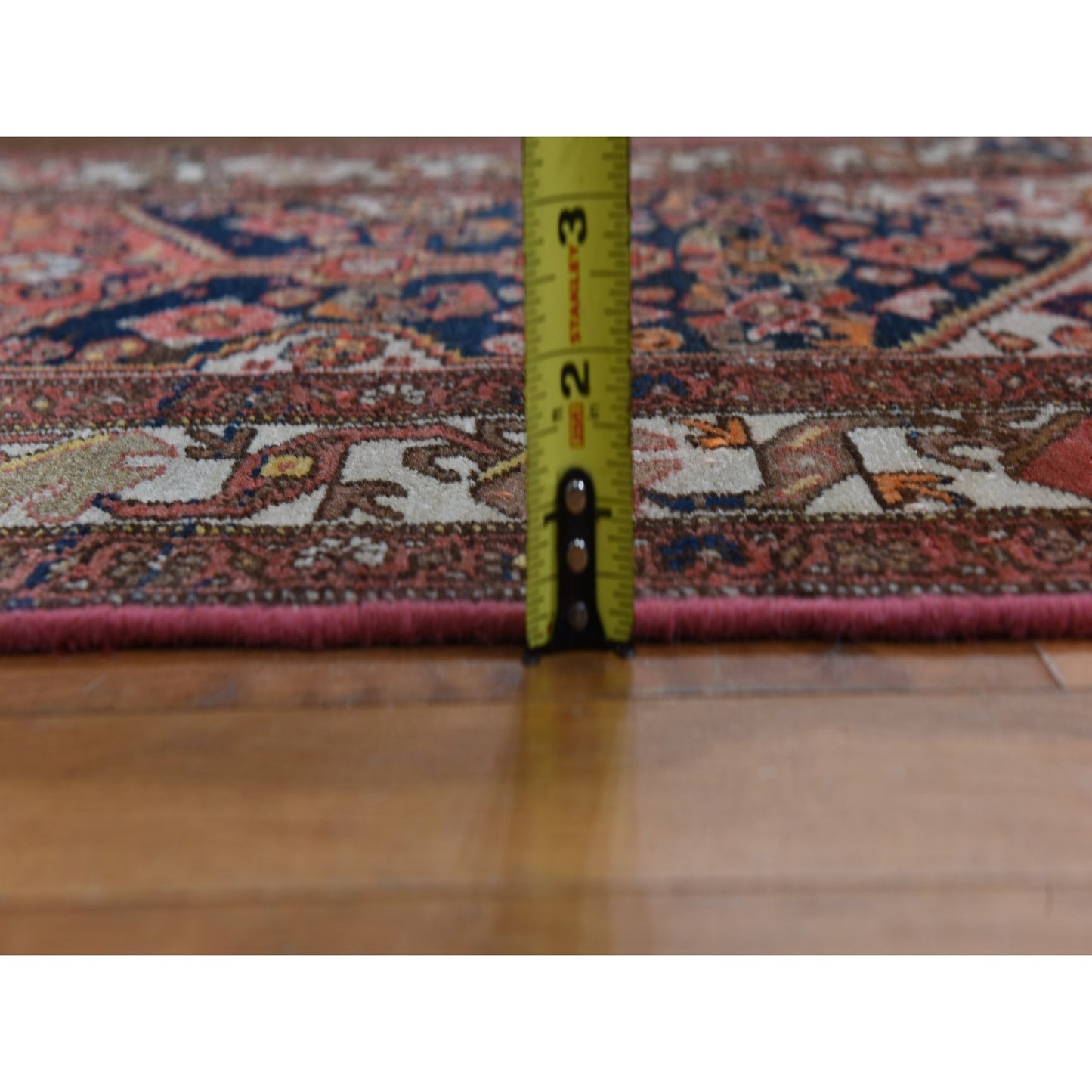 3'1"X16'3" Blue With Red Antique Zoroastrian Hand Knotted Wool Runner Rug