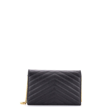 Saint Laurent Classic Monogram Wallet On Chain Matelasse Chevron Leather Small