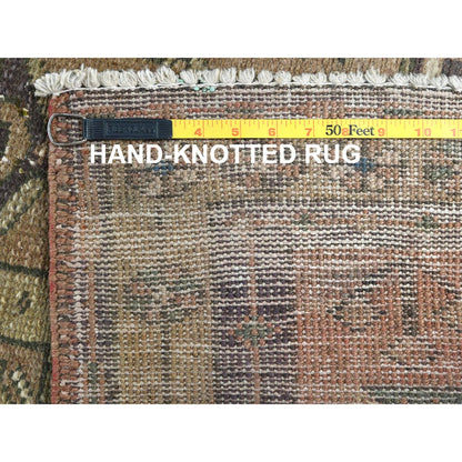 3'4"X10'3" Brown Northwest Farsian Runner Abrash Hand Knotted Wool Rug