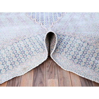 7'9"X10'1" Blue Vintage Zoroastrian Karman Pure Wool Hand Knotted Rug