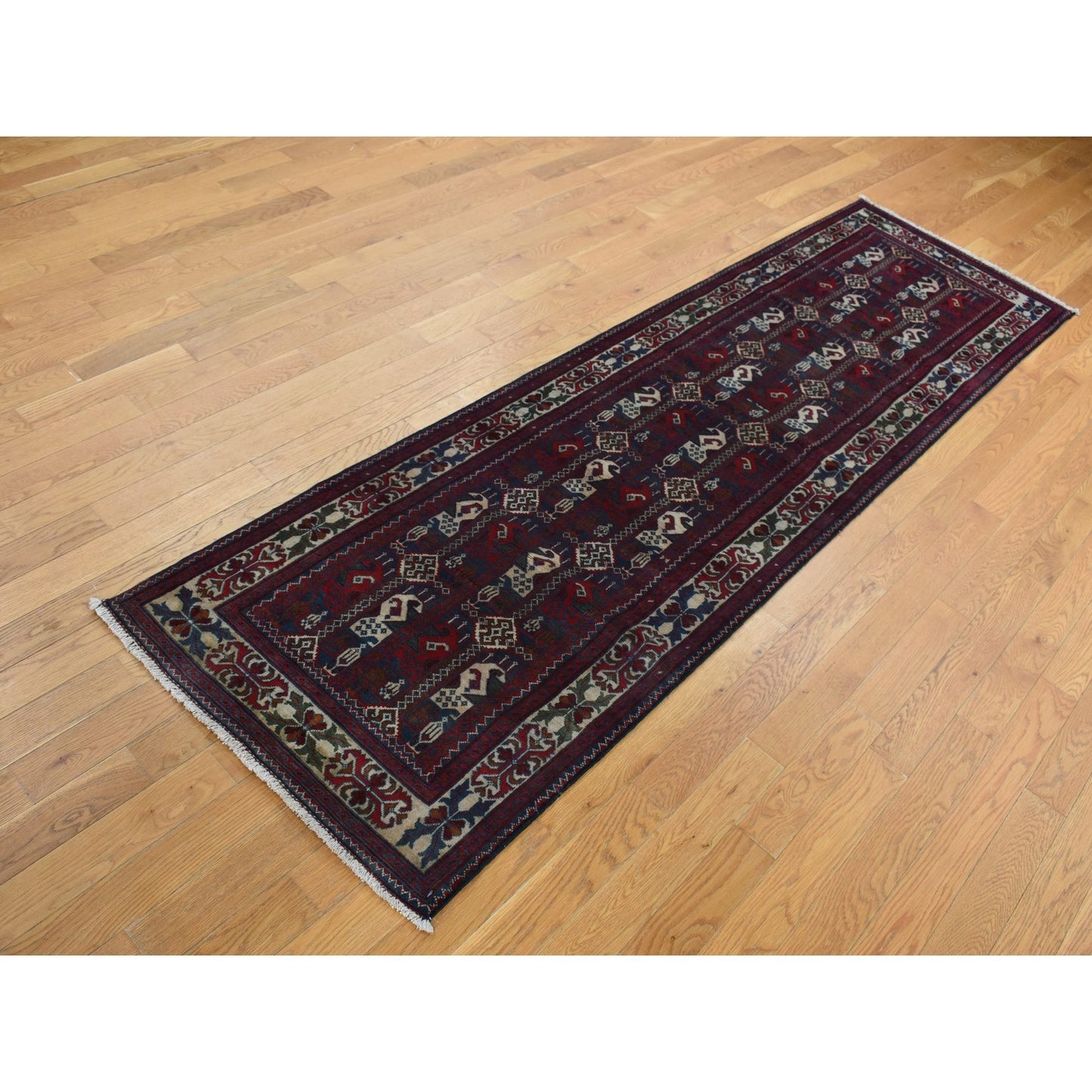 2'6"X9'3" Falu Red Afghan Khamyab Shiny Wool Hand Knotted Runner Rug