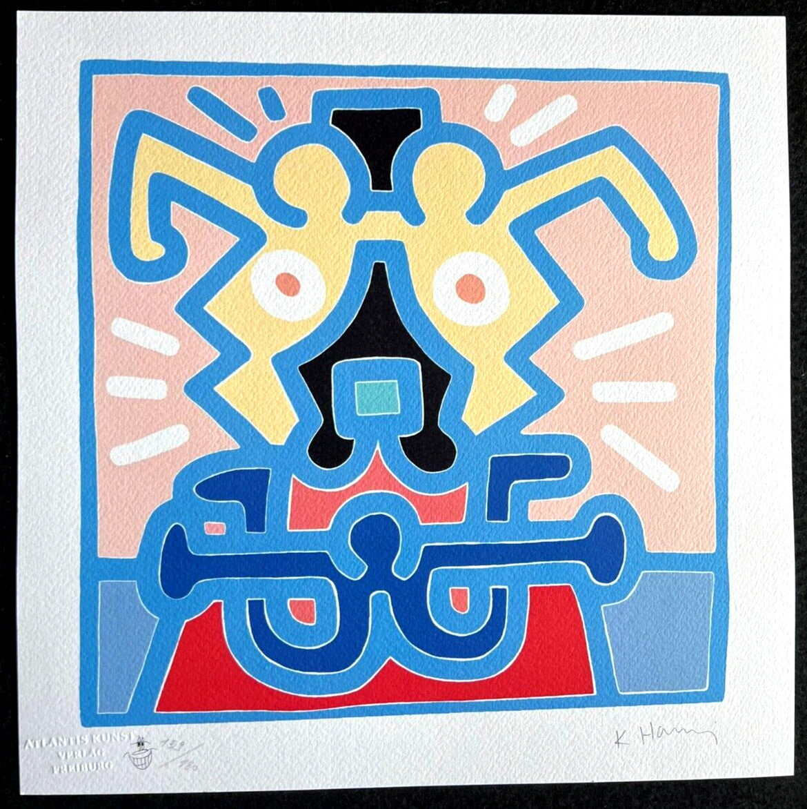 Keith Haring Lithograph From A Painting / Coa Signed In Pen / Numbered In Pencil