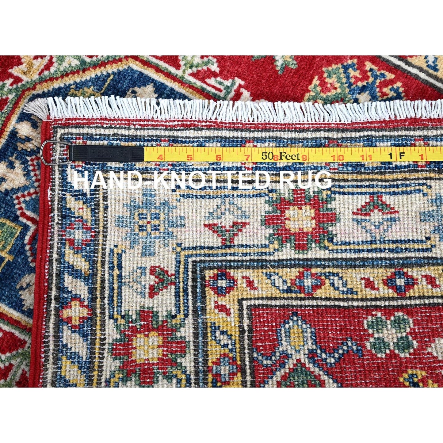 2'9"X6'4" Red Kazak With Medallion Design Hand Knotted Soft Wool Runner Rug