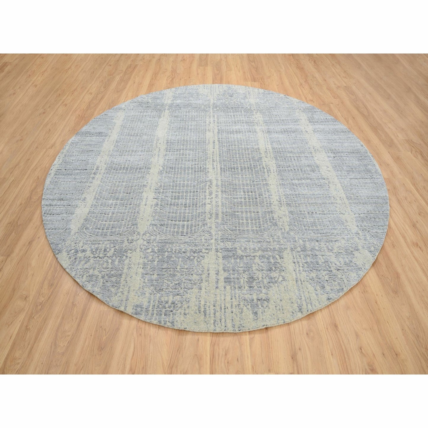 9'X9' Gray Jacquard Hand Loomed Wool And Plant Based Silk Round Rug