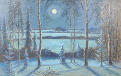 Fedor Denisovich Konstantinov Original Oil Painting Midnight Moon Soviet Russia