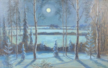 Fedor Denisovich Konstantinov Original Oil Painting Midnight Moon Soviet Russia