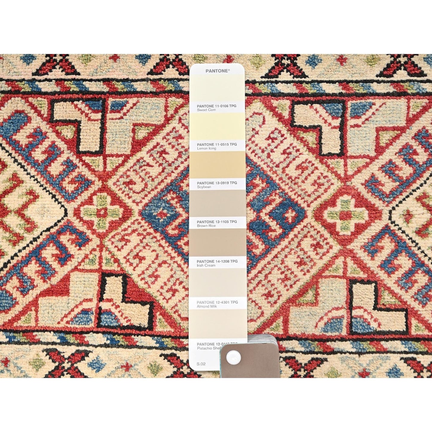 2'10"X13' Ivory Kazak With Geometric Pattern Hand Knotted Wool Runner Rug