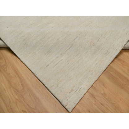 7'9"X9'8" Bone White Pure Wool Plain Design Hand Knotted Oriental Rug