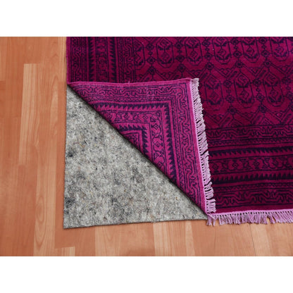 8'X9'7" Overdyed Pink 100% Cotton Hand Knotted Agra Design Rug