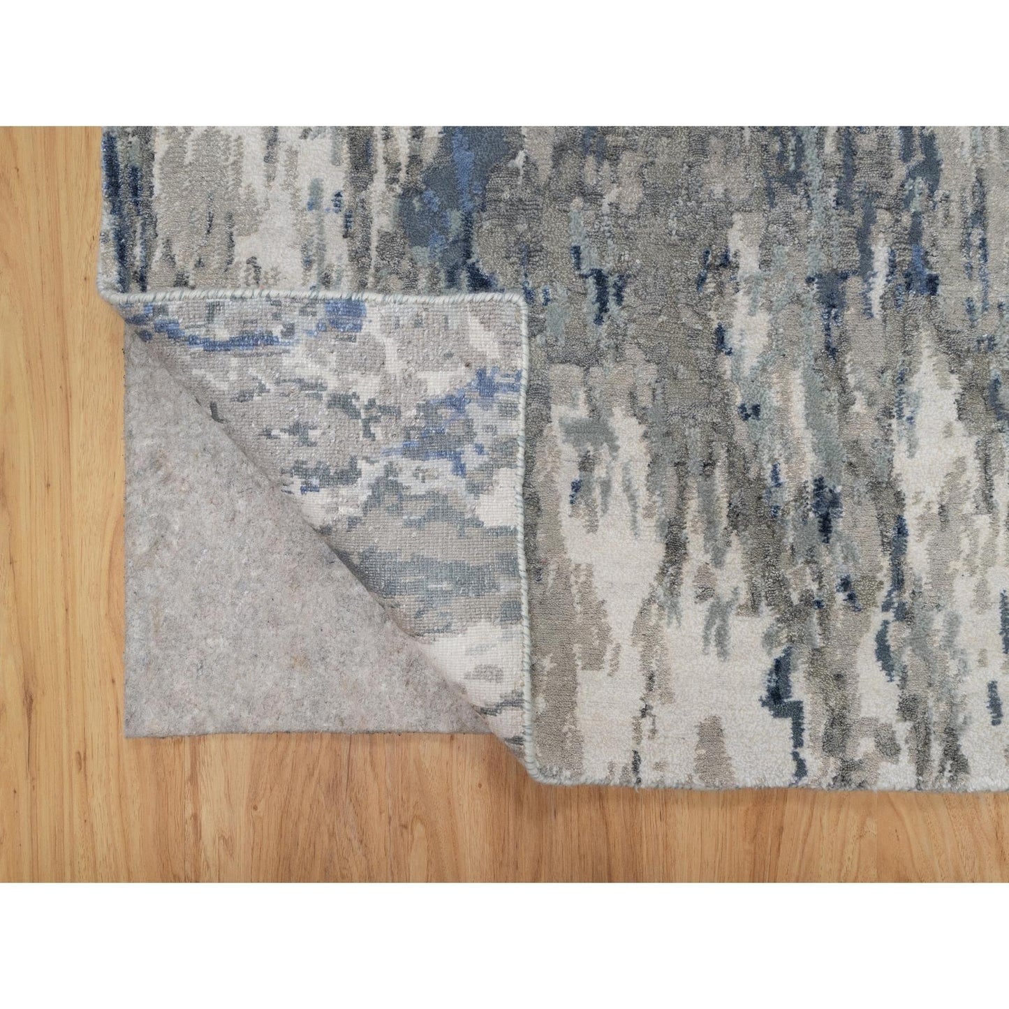 2'7"X10'2" Yale Blue Abstract Design Wool & Silk Hand Knotted Runner Rug