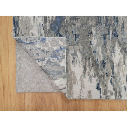 2'7"X10'2" Yale Blue Abstract Design Wool & Silk Hand Knotted Runner Rug