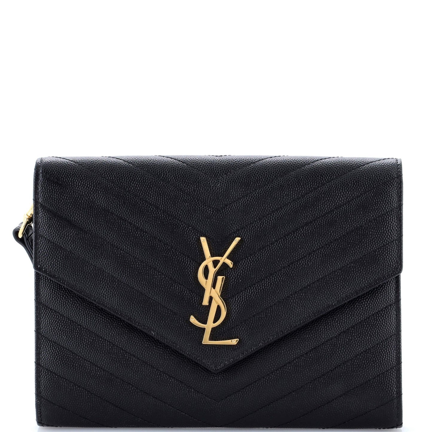 Saint Laurent Classic Monogram Envelope Wristlet Clutch Matelasse Chevron