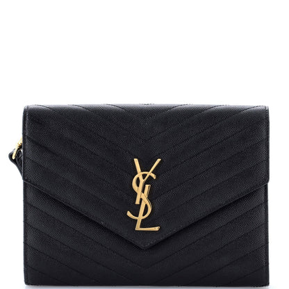 Saint Laurent Classic Monogram Envelope Wristlet Clutch Matelasse Chevron