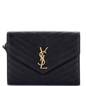 Saint Laurent Classic Monogram Envelope Wristlet Clutch Matelasse Chevron