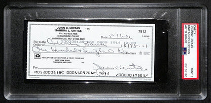 Johnny Unitas Signed 10/31/02 Check Psa/Dna Mint