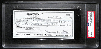 Johnny Unitas Signed 10/31/02 Check Psa/Dna Mint