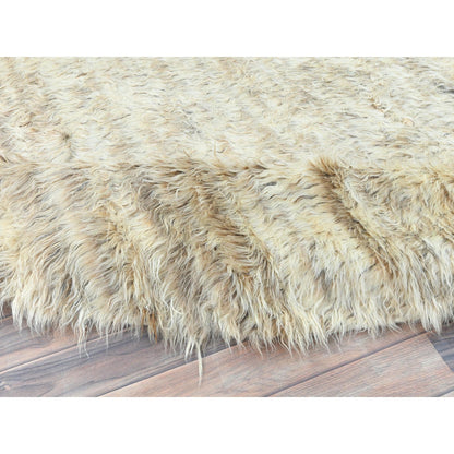 10'1"X10'1" Bone Ivory Wool Hand Knotted Moroccan Berber Round Rug