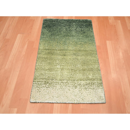 2'X3' Shades Of Green 100% Silk Textured With Gradation Design Sample Rug