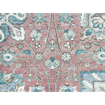 11'1"X14'7" Red Vintage Farsian Tebraz Worn Down Wool Hand Knotted Rug